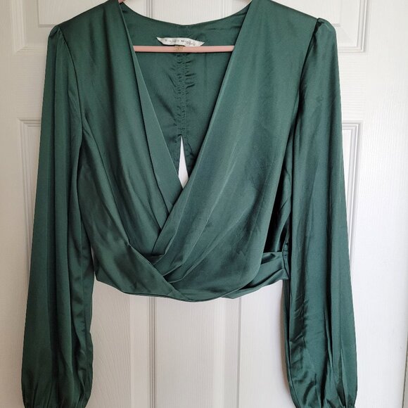 Chic Forest Green Wrap Blouse - Picture 1 of 7